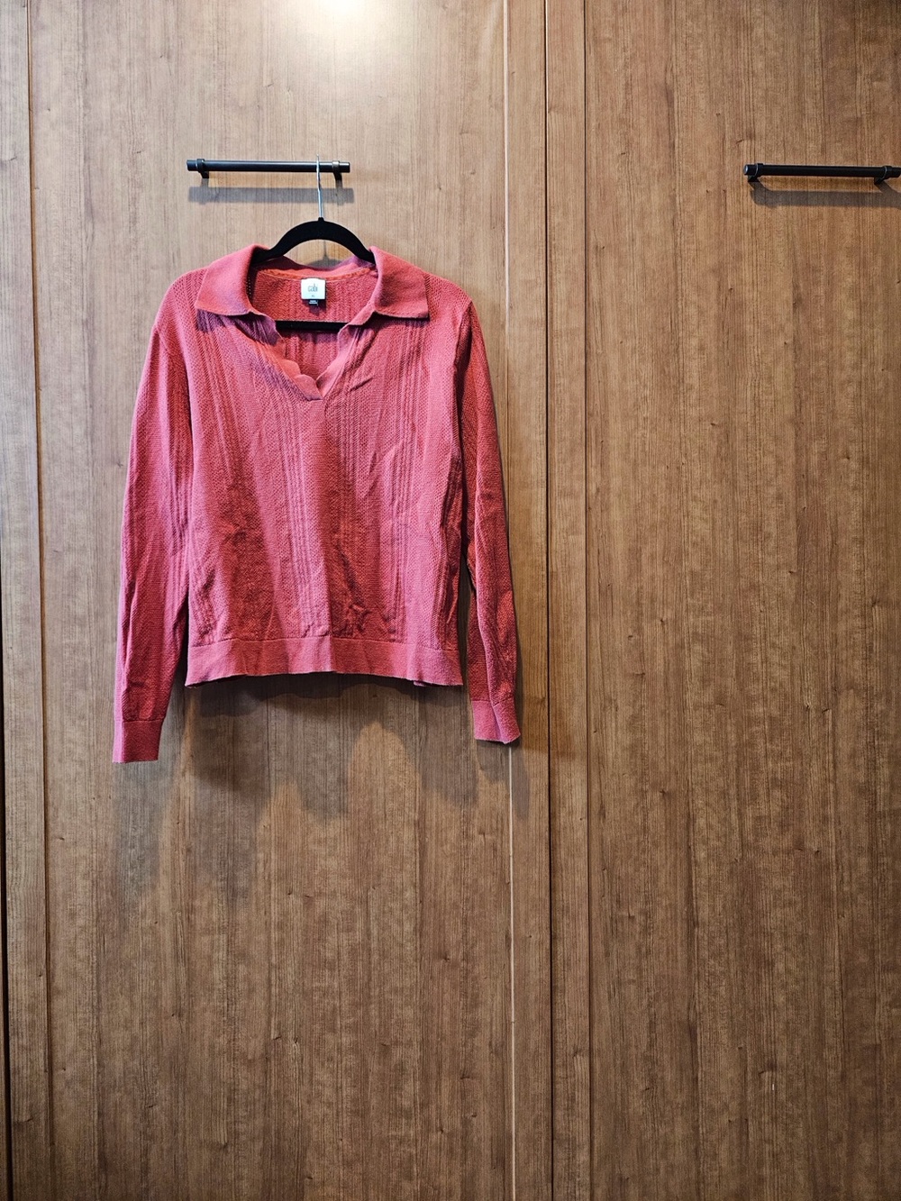 Women's Bright Red Collared Knit Sweater Top